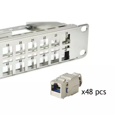 TIA Cat 6A - 48 port-1U Panel w/Wire Management, Loaded with
ANSI/TIA 568.2-D Cat 6A Toolless Keystone Jacks.